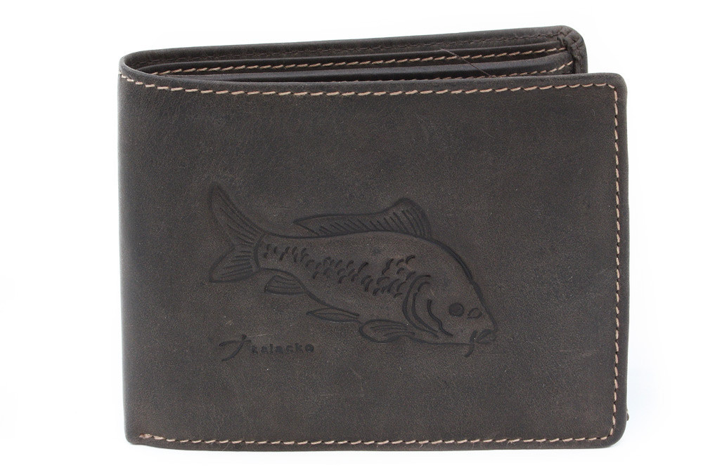Tmavě hnědá pánská peněženka s rybářským motivem Masson