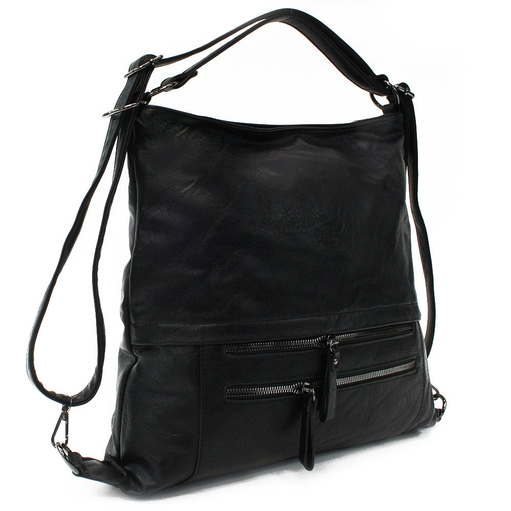 Čierna dámska kabelka s kombináciou batohu Ebonita