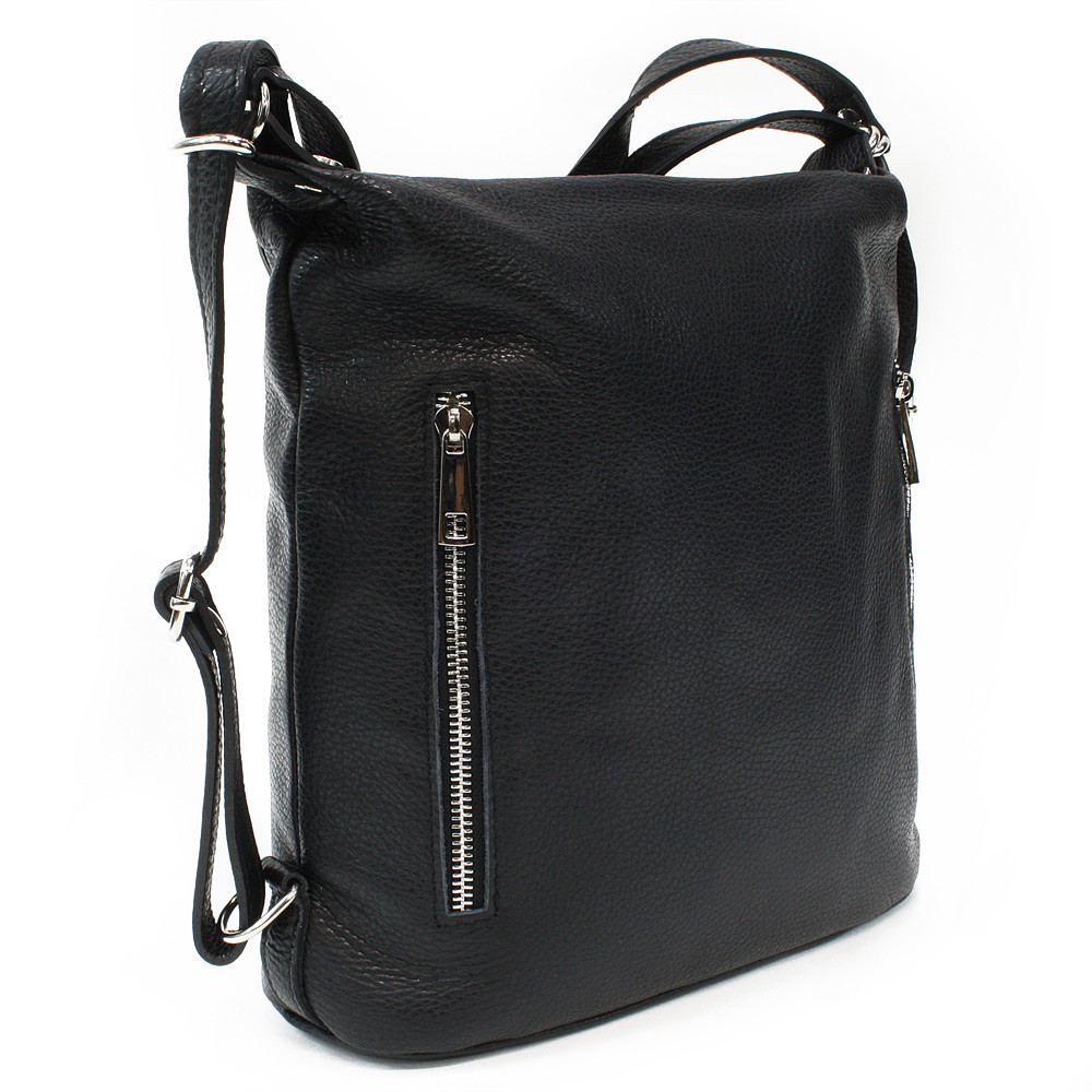 Čierna dámska kožená kabelka s kombináciou batohu Leyton