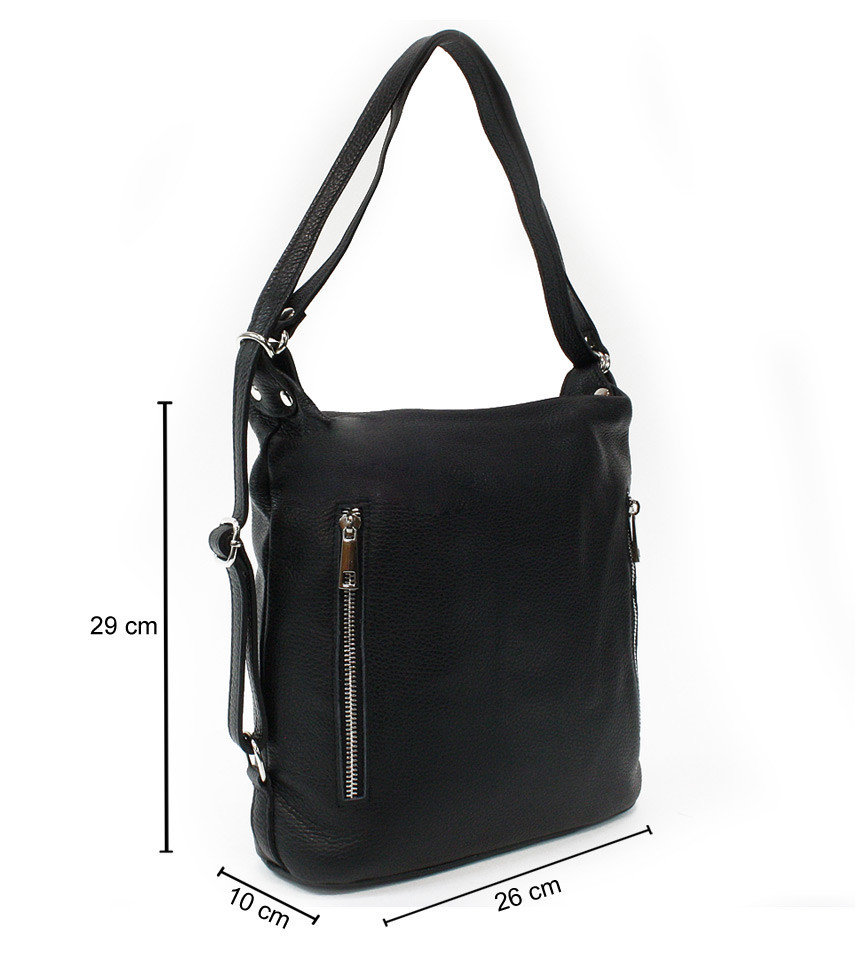 Černá dámská kožená kabelka s kombinací batohu Leyton