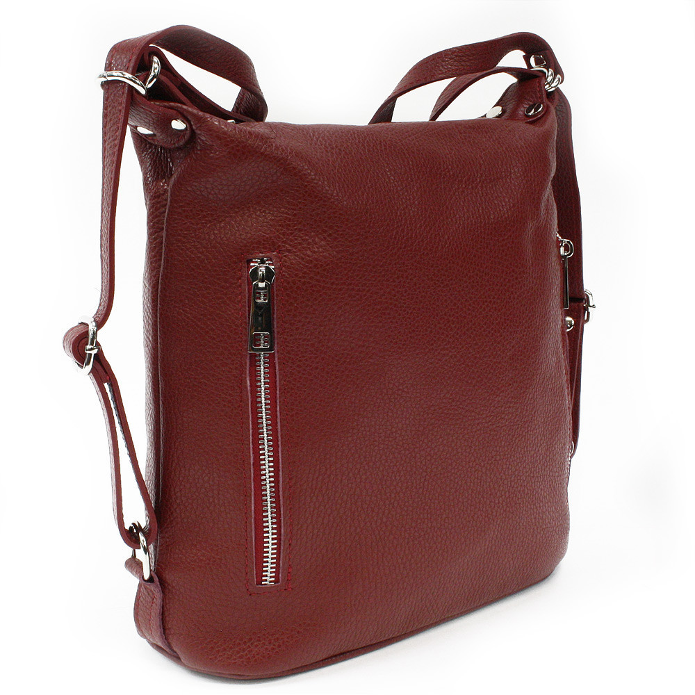 Červená dámska kožená kabelka s kombináciou batohu Leyton