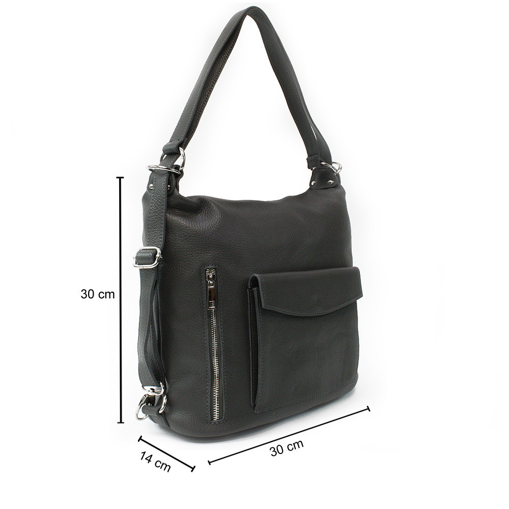 Tmavě šedá dámská kožená kabelka s kombinací batohu Lennard