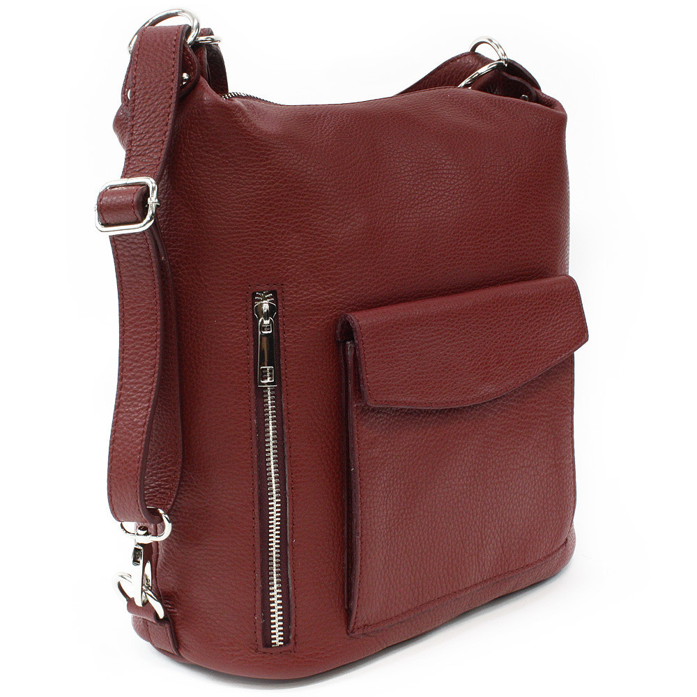 Tmavo červená dámska kožená kabelka s kombináciou batohu Lennard