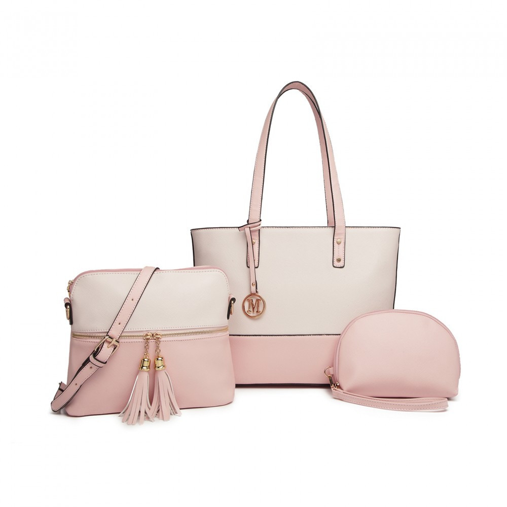 Ružovobéžový luxusný dámsky kabelkový set 3v1 Doreen