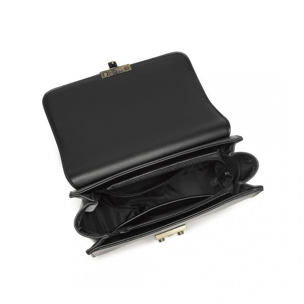 Hnědočerná obdélníková klopnová dámská crossbody kabelka Piperel