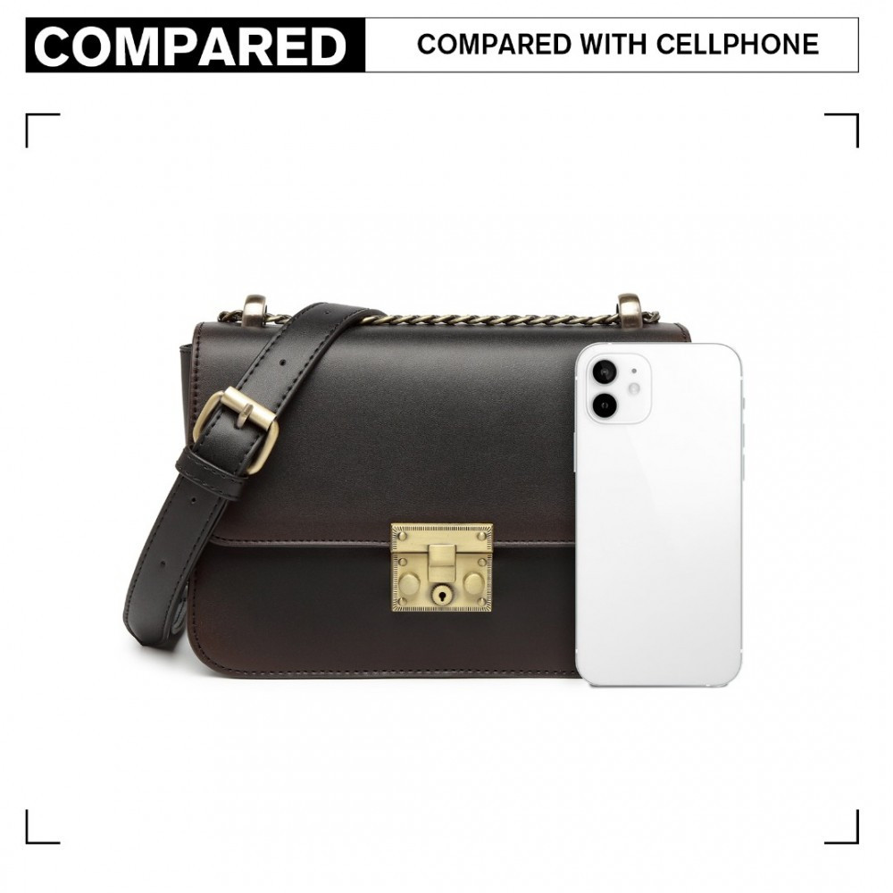 Hnědočerná obdélníková klopnová dámská crossbody kabelka Piperel