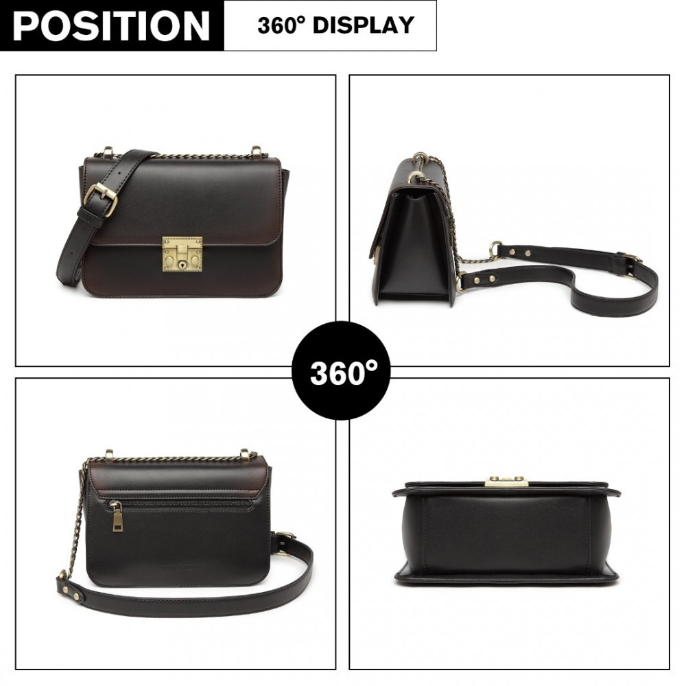 Hnědočerná obdélníková klopnová dámská crossbody kabelka Piperel