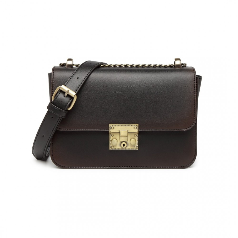 Hnědočerná obdélníková klopnová dámská crossbody kabelka Piperel