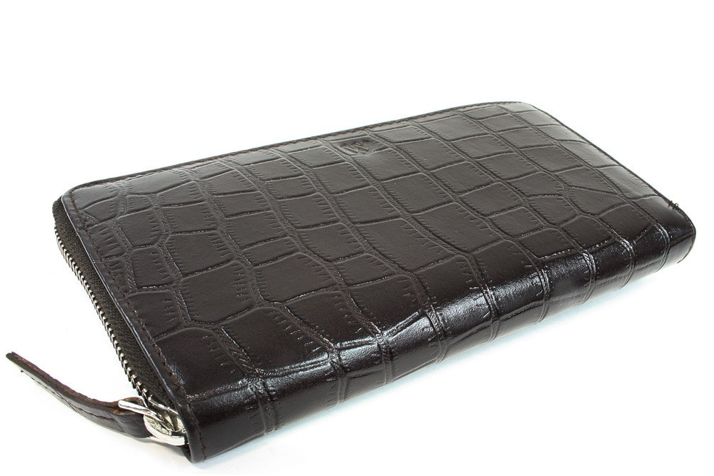 Tmavo hnedá croco dámska kožená zipsová peňaženka Rutger