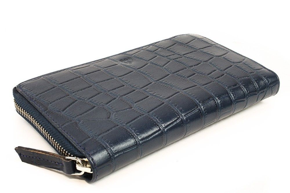 Tmavomodrá croco dámska kožená zipsová peňaženka Rutger