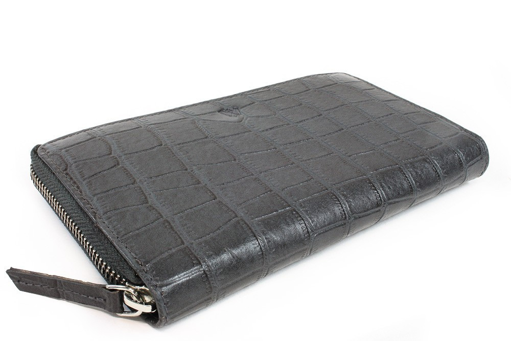 Tmavosivá croco dámska kožená zipsová peňaženka Rutger