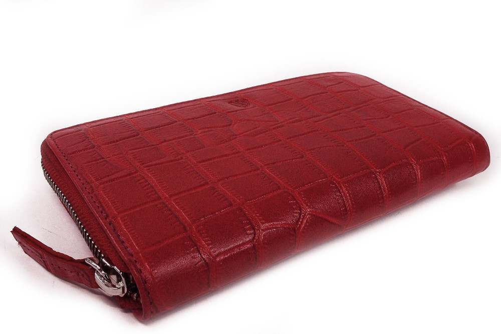Tmavo červená croco dámska kožená zipsová peňaženka Rutger