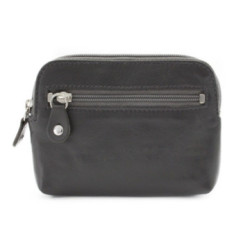 Tmavosivá veľká kožená kľúčenka s dvoma zipsami Angie