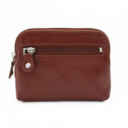 Hnedá veľká kožená kľúčenka s dvoma zipsami Angie