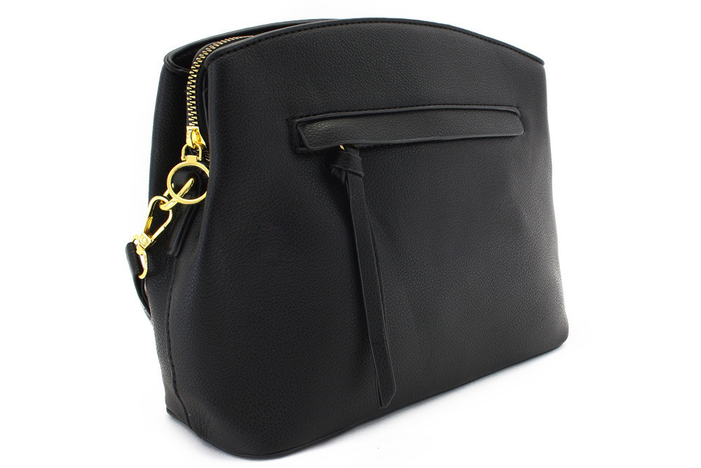 Čierna zipsová dámska kabelka s ozdobným popruhom Theoni