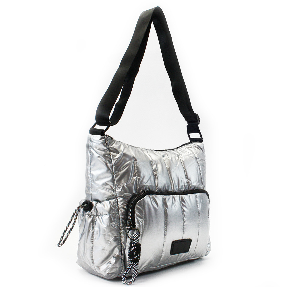 Stříbrná prošívaná dámská zipová crossbody kabelka Avra