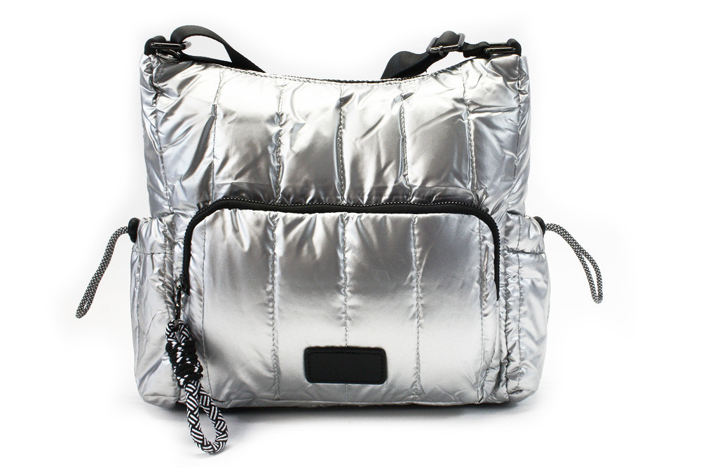 Stříbrná prošívaná dámská zipová crossbody kabelka Avra