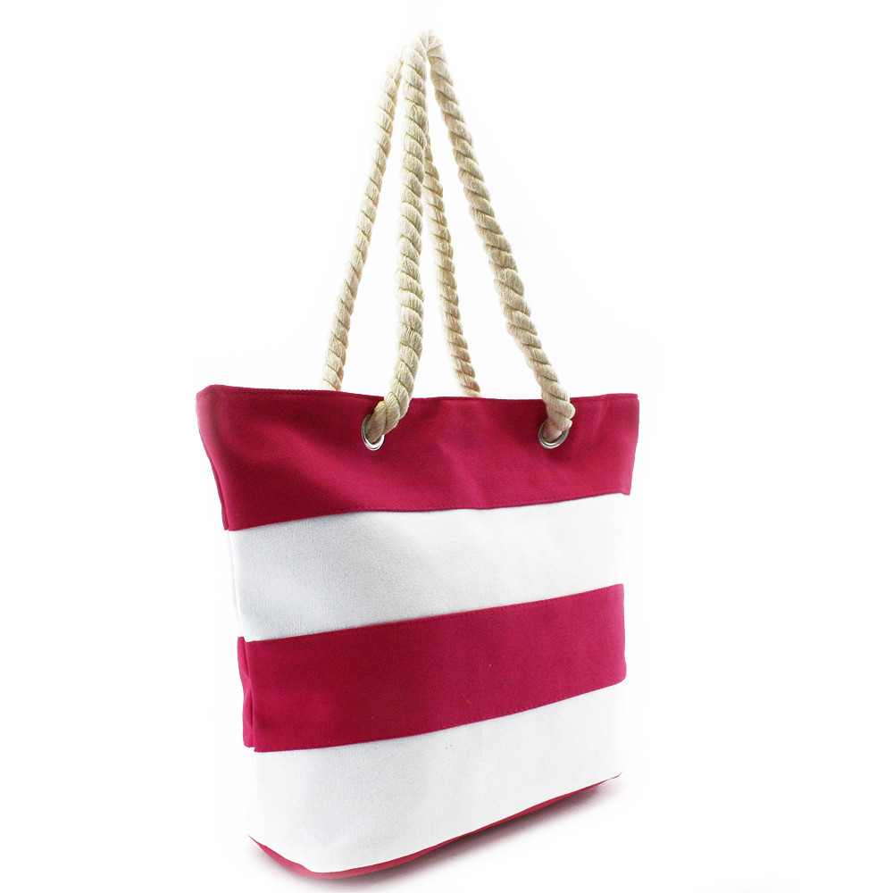 Ružovobiela pruhovaná textilná dámska plážová taška Despina