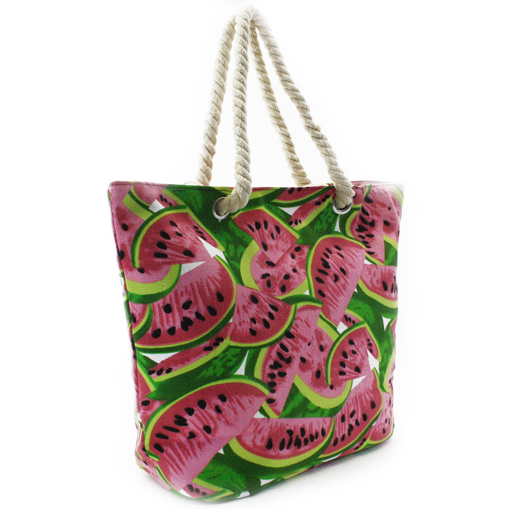 Ružovozelená textilná dámska plážová taška so vzorom Simela
