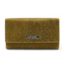 Žltá klopnová kožená dámska peňaženka so vzorom Ourania