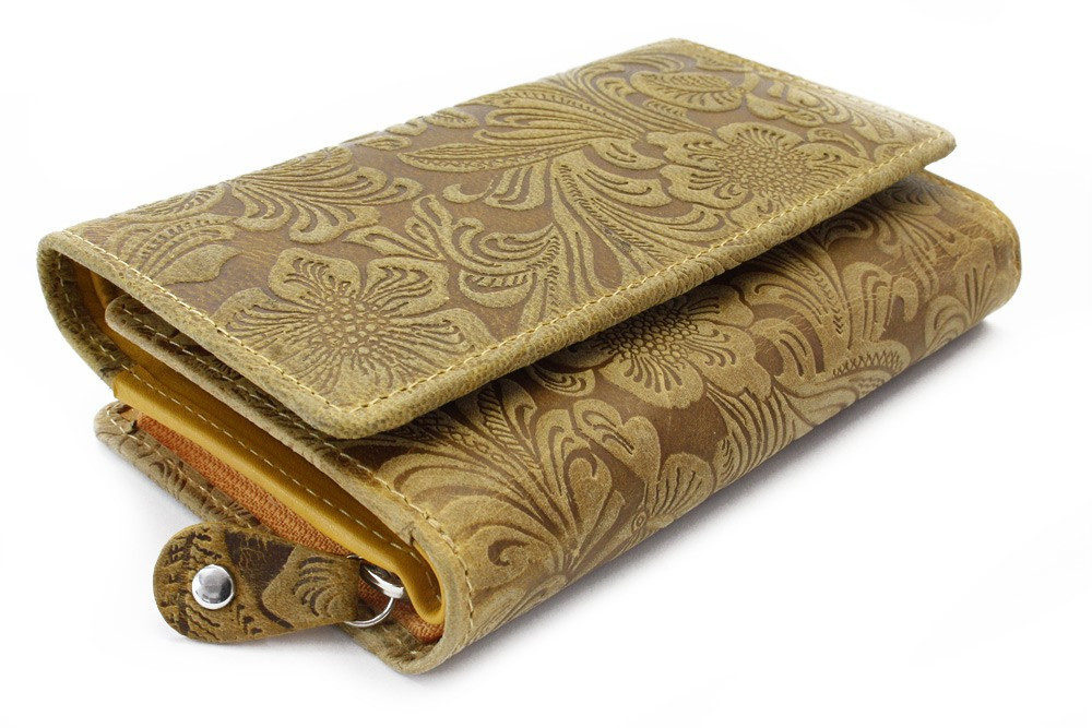 Žltá dámska stredná kožená peňaženka s poklopom Aspasia