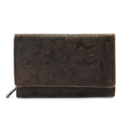 Tmavo hnedá dámska stredná kožená peňaženka s poklopom Aspasia