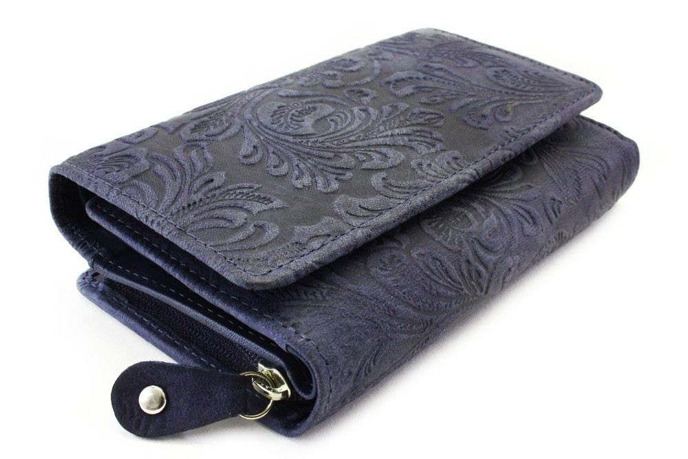 Tmavomodrá dámska stredná kožená peňaženka s poklopom Aspasia