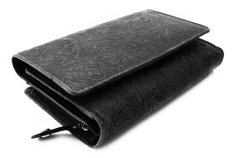 Čierna dámska stredná kožená peňaženka s poklopom Aspasia