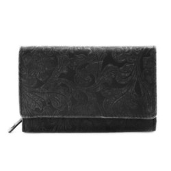 Čierna dámska stredná kožená peňaženka s poklopom Aspasia