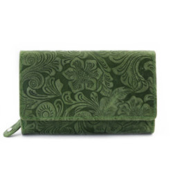 Zelená dámska stredná kožená peňaženka s poklopom Aspasia