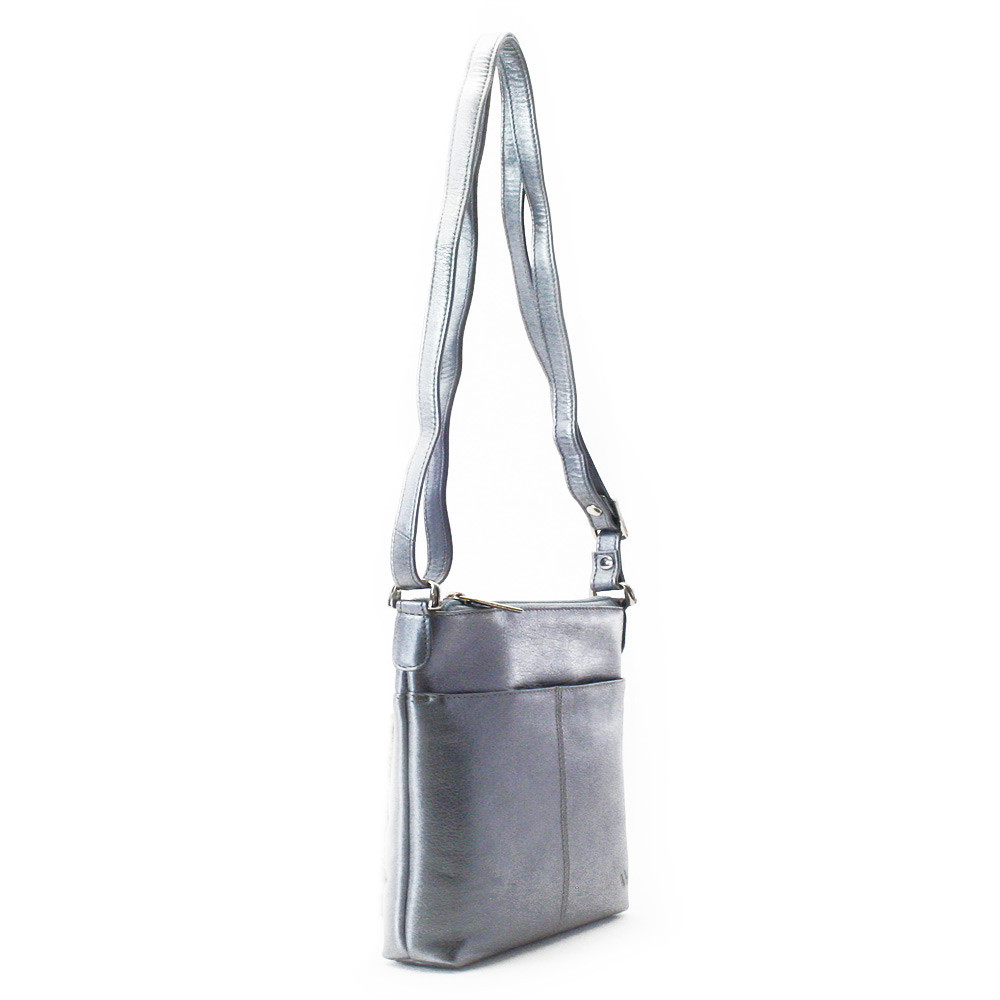 Tmavě stříbrná dámská kožená zipová crossbody kabelka Jenny