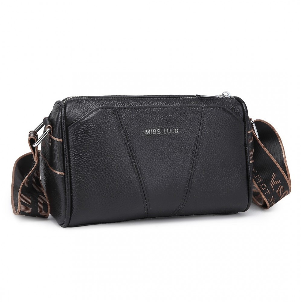 Čierna kožená crossbody dámska kabelka Ariadne