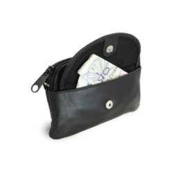 Čierna kožená kľúčenka so zipsom a skladacím vreckom Vanesa