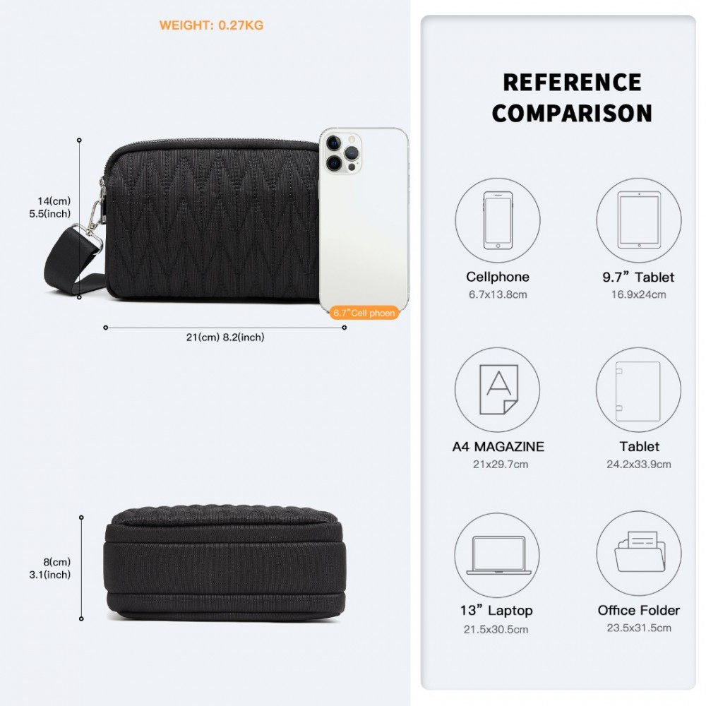 Černá prošívaná crossbody dámská kabelka Chrysi