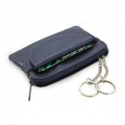 Modrá kožená kľúčenka so zipsom a vreckom na chlopňu Vanesa