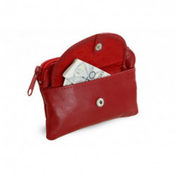 Červená kožená kľúčenka so zipsom a vreckom na chlopňu Vanesa