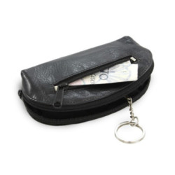 Čierna kožená kľúčenka s dvoma zipsami Darina