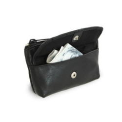 Čierna kožená kľúčenka so zipsom a skladacím vreckom Deny