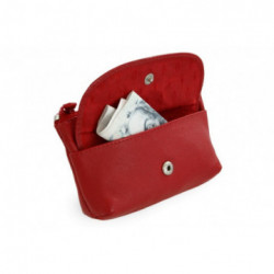 Červená kožená kľúčenka so zipsom a vreckom na chlopňu Deny