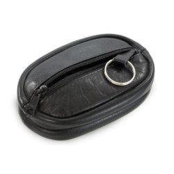 Čierna kožená kľúčenka s dvoma veľkými vreckami na zips Megan