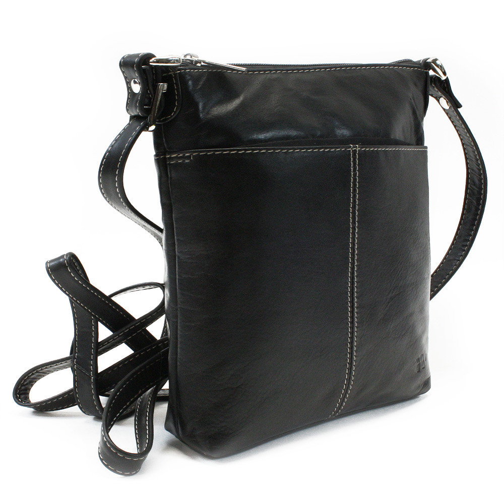 Čierna dámska kožená zipsová crossbody kabelka Jenny