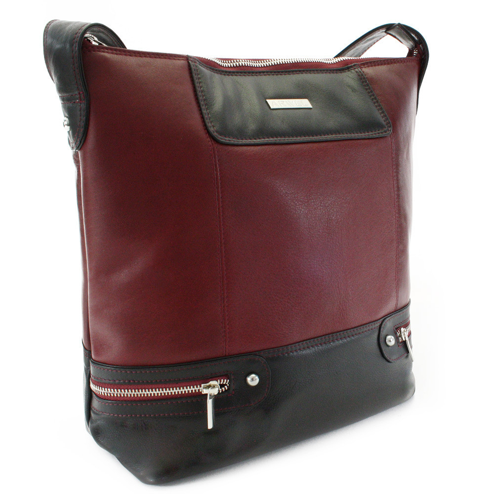 Červenočierna dámska moderná kožená kabelka Irriel