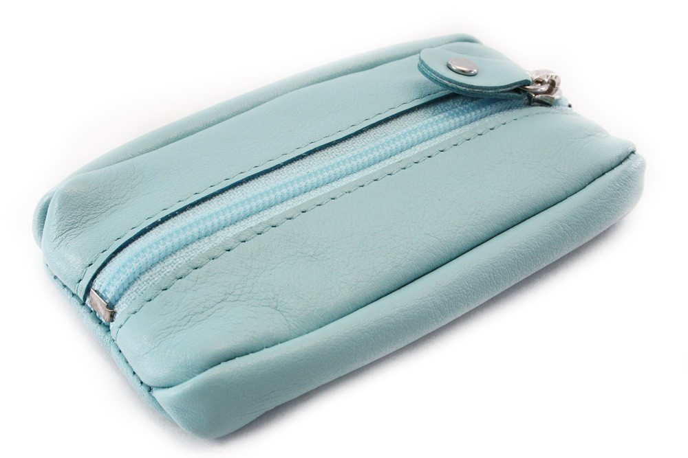 Svetlomodrá kožená kľúčenka so zipsovým vreckom Lana