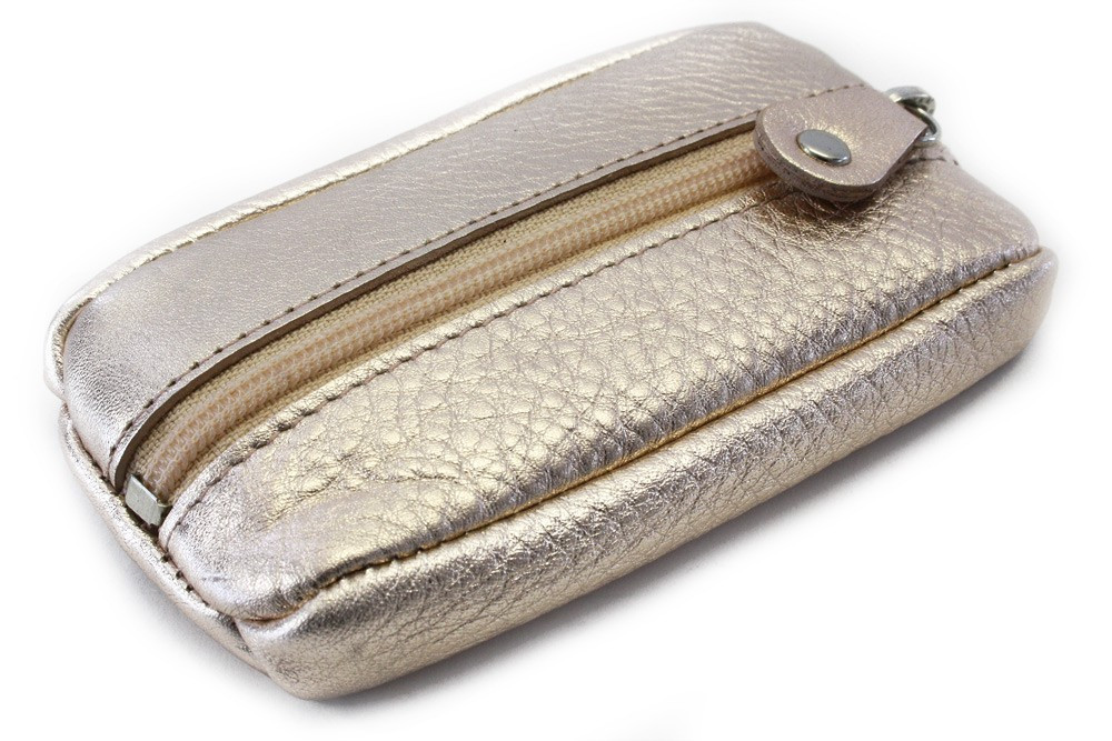 Ružovozlatá kožená zipsová kľúčenka Lana