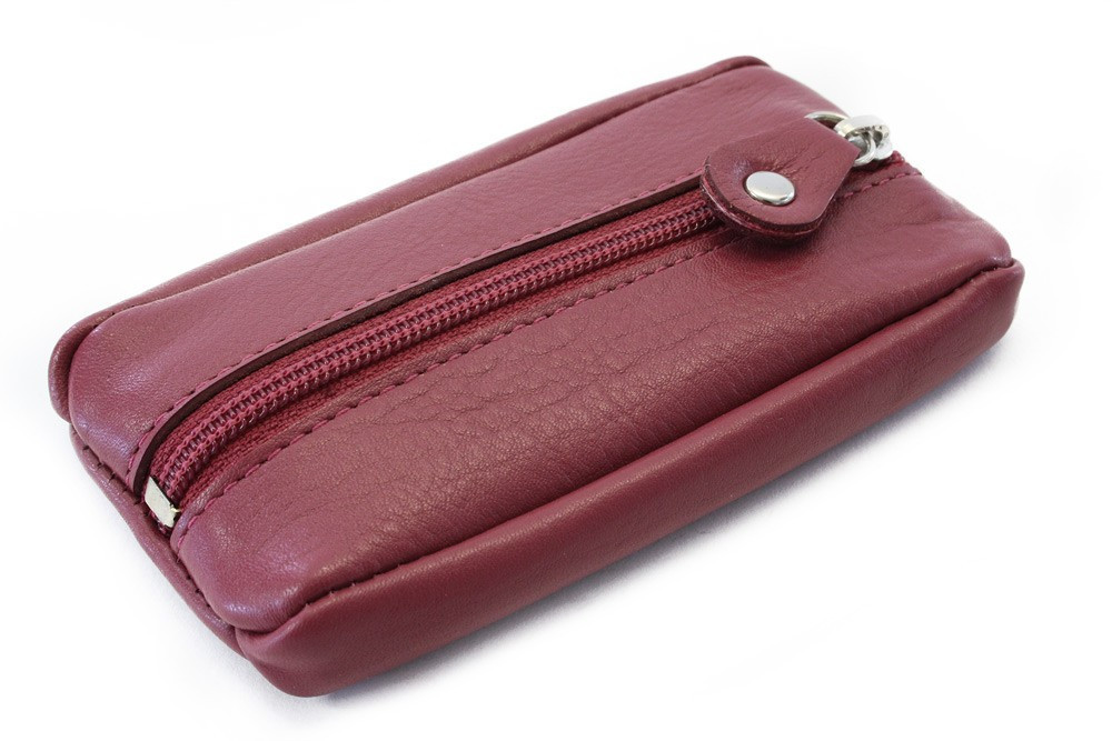 Bordovo červená kožená kľúčenka so zipsovým vreckom Lana