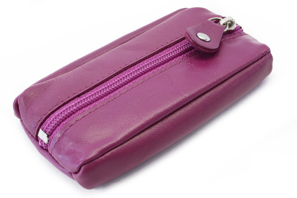 Fuchsiová kožená kľúčenka so zipsovým vreckom Lana