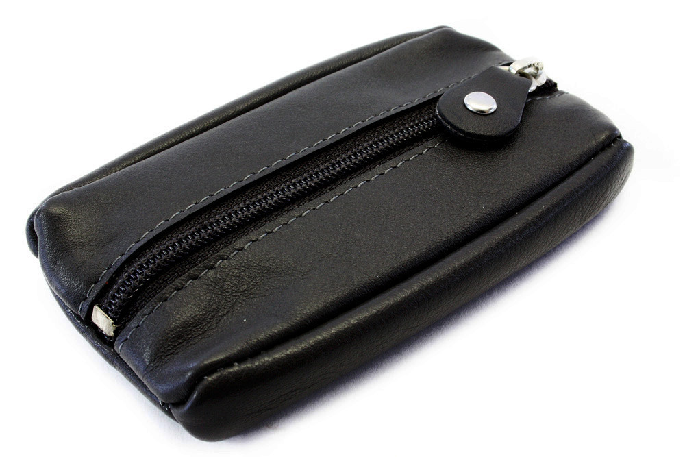 Čierna kožená zipsová kľúčenka Lana AKCIA