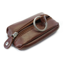 Tmavo hnedá kožená zipsová kľúčenka Kroen