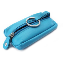 Modrá kožená zipsová kľúčenka Lana