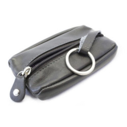 Tmavosivá kožená zipsová kľúčenka Kroen